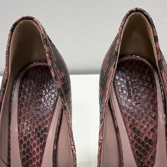 GUCCI PINK BLACK SNAKESKIN OPEN TOE PLATFORM PUMPS SIZE 36 EXCELLENT COND - Picture 11 of 12